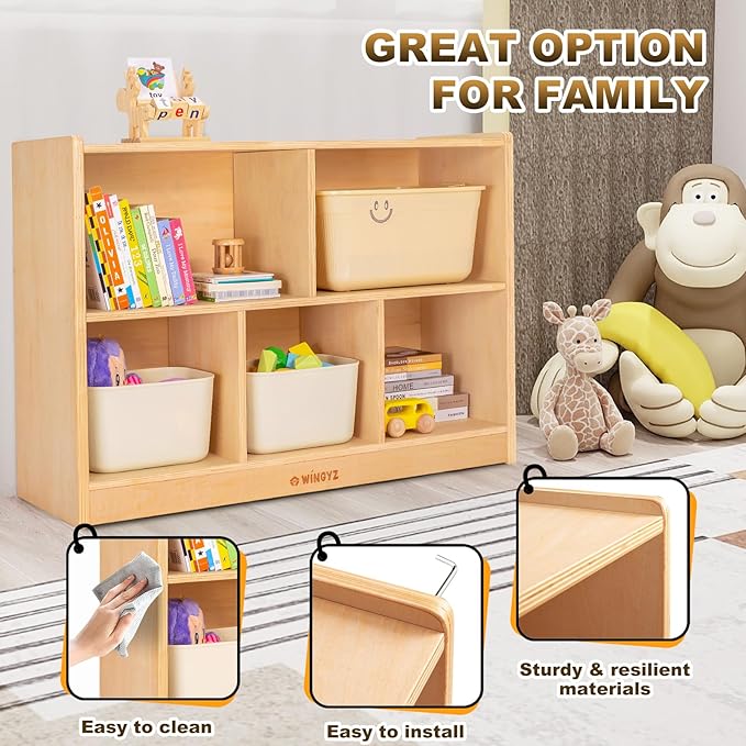 wingyz Wood Storage Shelf Organizer, 35.4" L, 5-Section Montessori Kids Toy & - Image 5