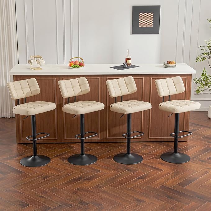 Furniliving Upholstered Bar Stools Set of 4, Faux Leather Swivel Bar Stools - Image 9
