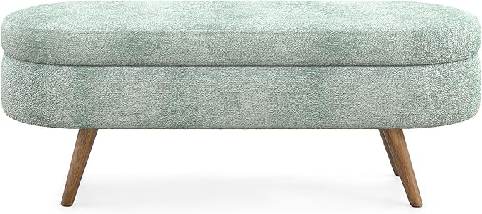 Oval Storage Bench 43.5" Linen Fabric Upholstered Entryway Bench - Image 6