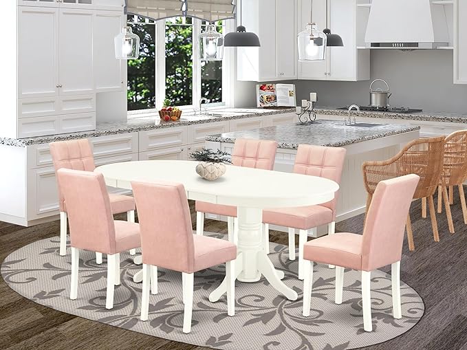 East West Furniture VAAS7-LWH-42 7 Piece Dining Table Set consists A Wooden - Image 2