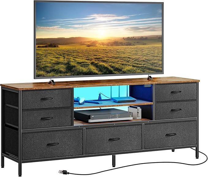 Huuger TV Stand Dresser with Power Outlets and LED Lights, 7 Drawers by Huuger