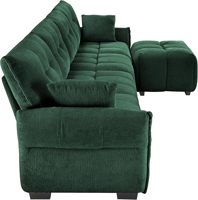Modern Chenille Fabric 4-Seat Sofa w/Ottoman+2 Pillows, Premium Upholstery - Image 7