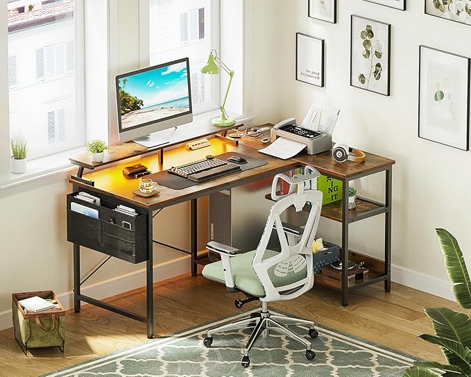 ODK 48 Inch Gaming Desk with USB Charging Ports and LED Lights, Reversible L - Image 9