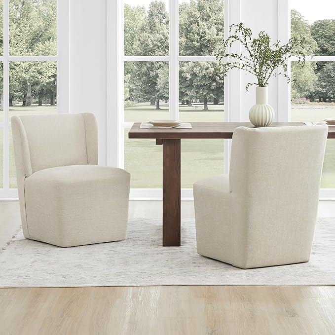 Upholstered Dining Chair with Casters Wingback Modern Side Armless Deskchair - Image 2