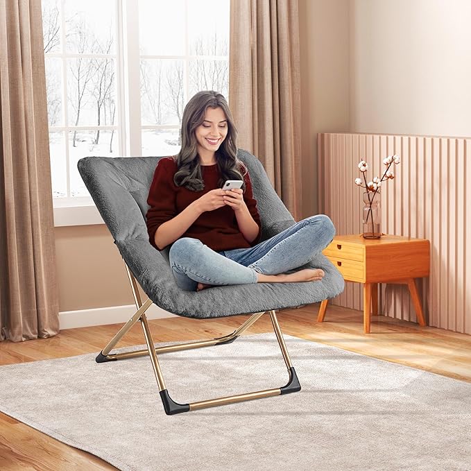 Comfy Oversized Saucer Chair, Soft Faux Fur Reading Lounge Chair - Image 2