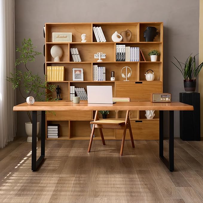 Solid Wood Office Desk with Metal Base Stylish Durable Multi-Size Options - Image 6