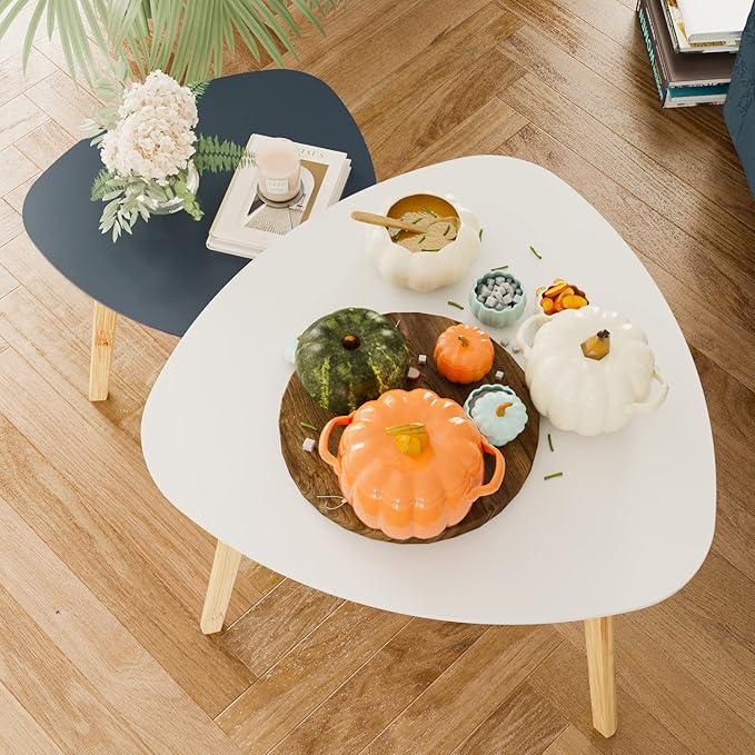 BAMEOS Bamboo Nesting Triangle End Table, Balcony in White & Grey by BAMEOS