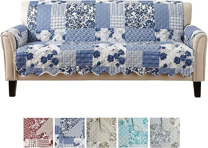 Great Bay Home Patchwork Scalloped Printed Furniture Protector Stain Resistant - Image 2