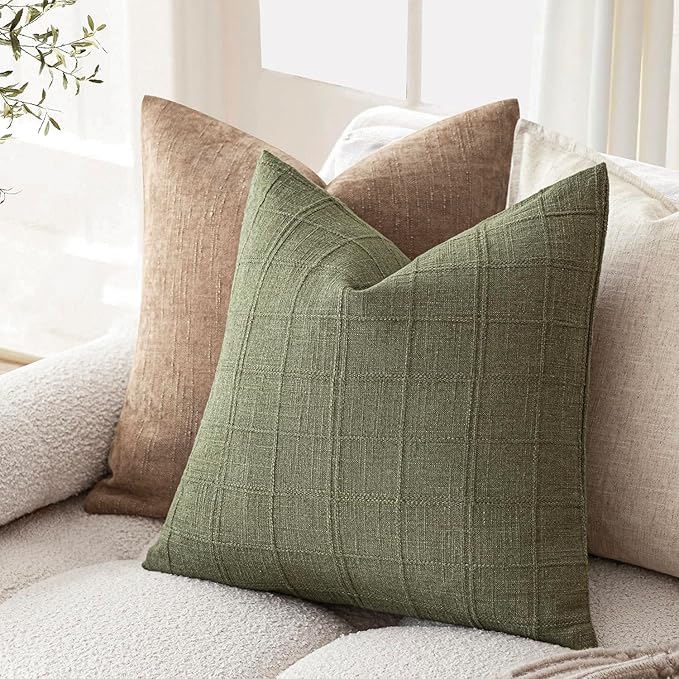 Foindtower Set of 2 Decorative Linen Check Throw Pillow Covers Neutral - Image 5