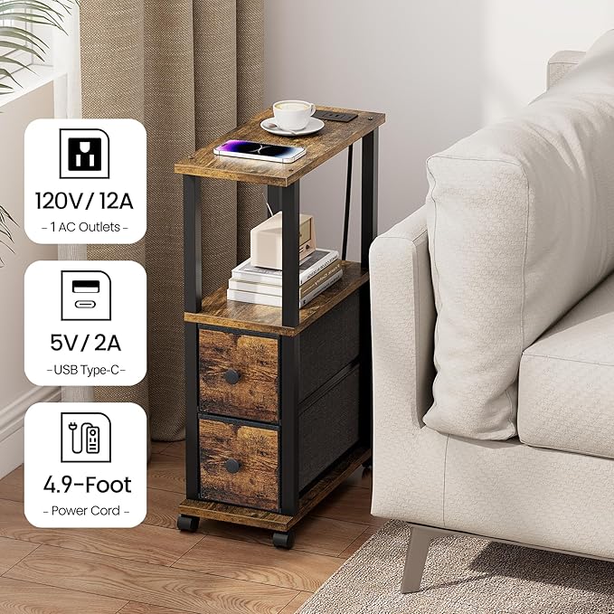 TUTOTAK Small Narrow End Tables, LED Side Tables - Image 7