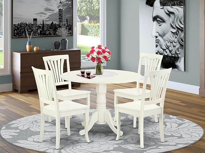 East West Furniture DLAV5-LWH-W 5 Piece Dining Set Includes a Round Dining Room - Image 2