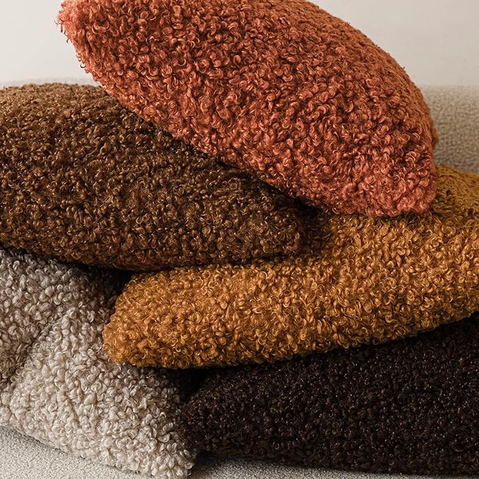 Foindtower Set of 2 Curly Teddy Wool Pillow Covers Decorative Boucle Textured - Image 6