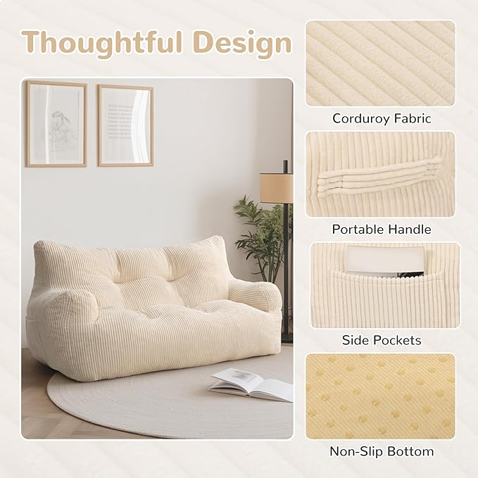 Pamapic Bean Bag Chair, 2 Seat Loveseat Sofa, Ultra Soft Dutch Velvet, Fluffy - Image 5