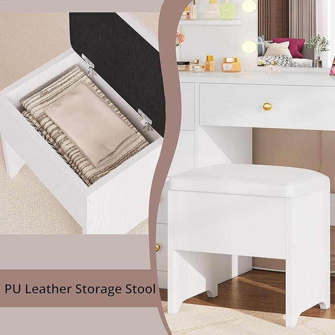 IRONCK Vanity Desk with Mirror and Lights, Small Makeup Vanity Table with 5 - Image 9