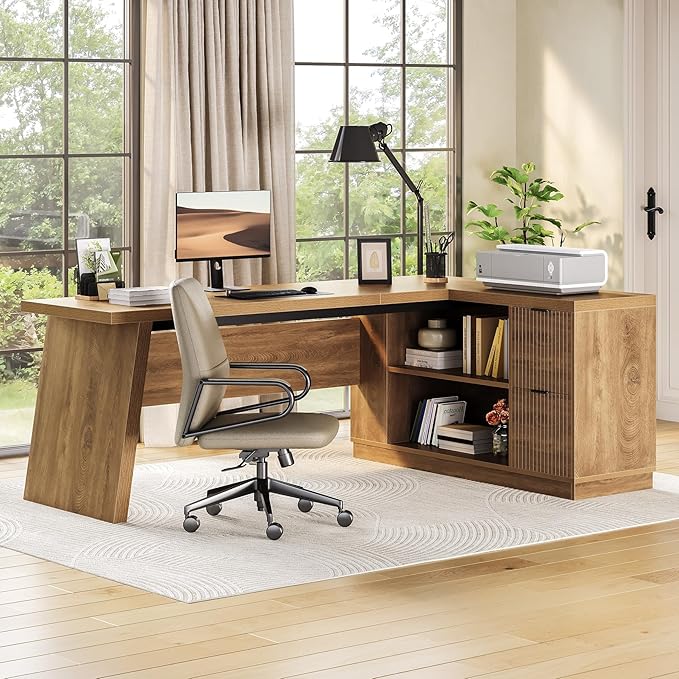 LITTLE TREE 78-Inch L-Shaped Executive Desk, Modern Desk - Image 7
