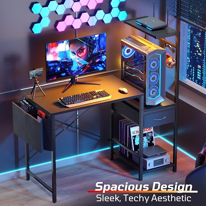 Bestier Gaming Desk with LED Lights, 44 Inch Reversible Computer Desk with - Image 4