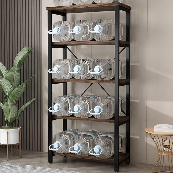 5 Tier Industrial Solid Wood Bookshelf, Open Etagere Bookcase - Image 3