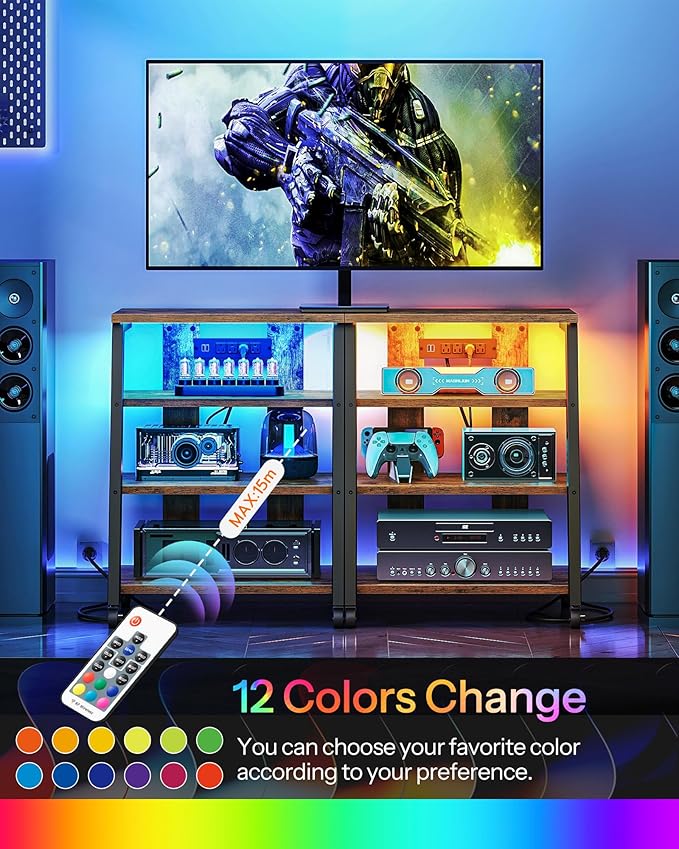 4-Tier AV Media Stand with Wheels, Stereo Stands, Media Console Shelf with - Image 6