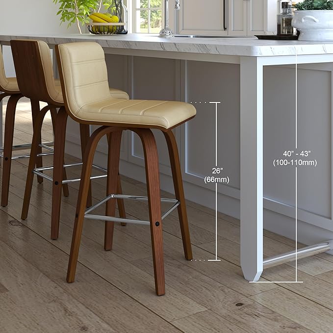 Armen Living Vienna 26" Swivel Counter Stool in Walnut Wood Finish - Image 17