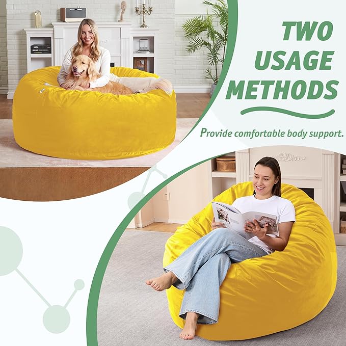 4FT Bean Bag Chair with Ultra Soft Velvet Cover Bean Bag Sofa with Memory Foam - Image 5
