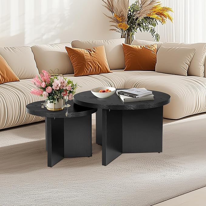 Round Nesting Coffee Tables Set of 2, Modern Stacking Table - Image 8