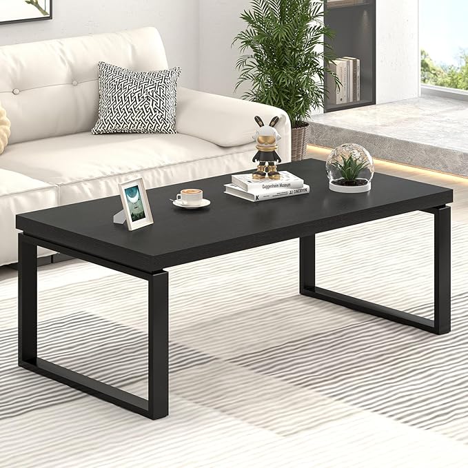 EXCEFUR Black Coffee Table, Modern Rustic Center Table - Image 3