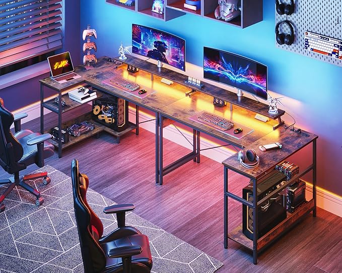 ODK 48 Inch Gaming Desk with USB Charging Ports and LED Lights, Reversible L - Image 2