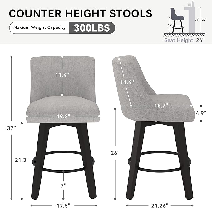 Counter Height Swivel Bar Stools Set of 6, 26 Inch Bar Stools - Image 2