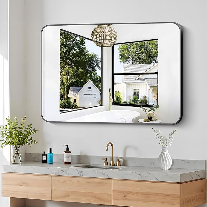 BONEWEI 36x48 inch Bathroom Mirror, Wall Mounted Bathroom Frame Vanity Mirror - Image 5