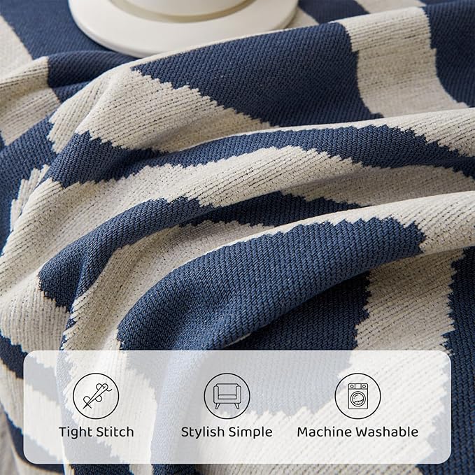 STACYPIK Boho Chenille Blue Sofa Cover L Shaped Couch Cover Reversible Couch - Image 3