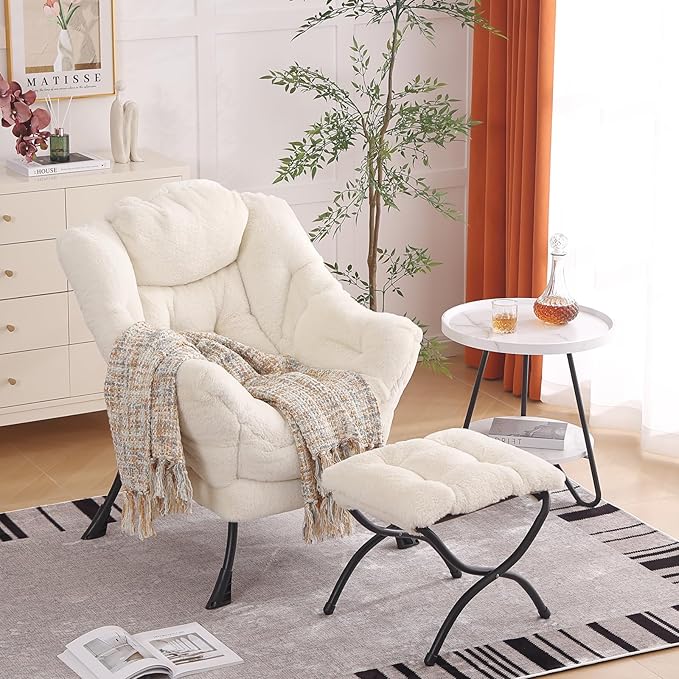 Lazy Chair with Ottoman, Modern Chair with Folding Footrest, Lounge Accent Chair - Image 7
