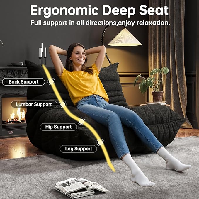 Bean Bag Chairs for Adults, BeanBag Reading Chair Memory Foam Couch, Floor - Image 5