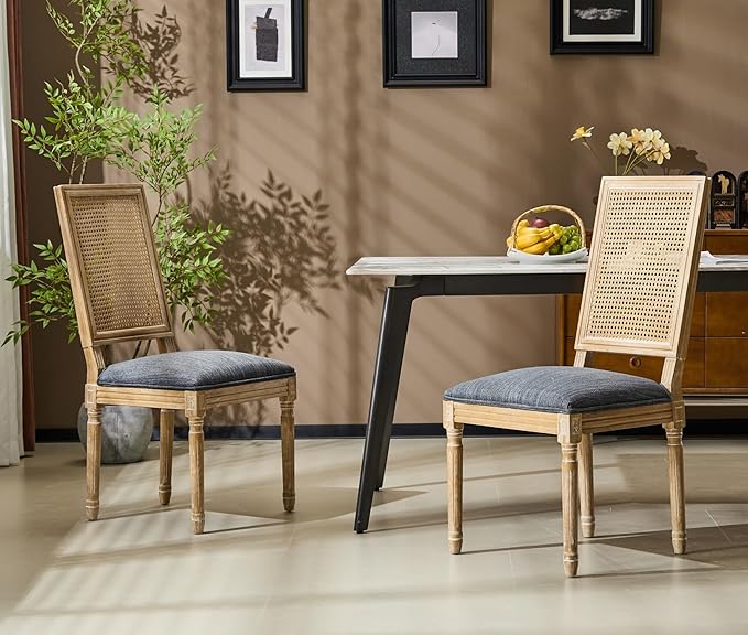 Merax Upholstered Solid Wood Dining Chairs Set of 2, French Country Style by Merax