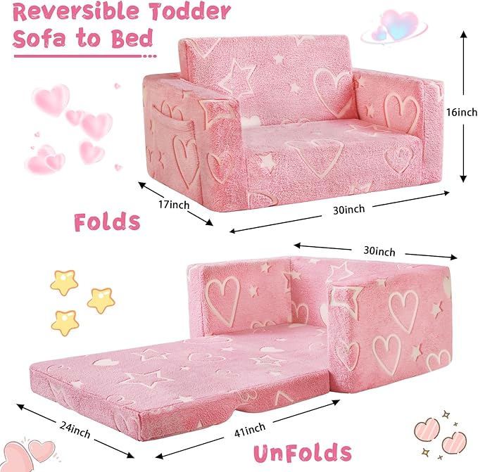 Toddler Chair Comfy, 2-in-1 Soft Toddler Couch Fold Out - Image 2