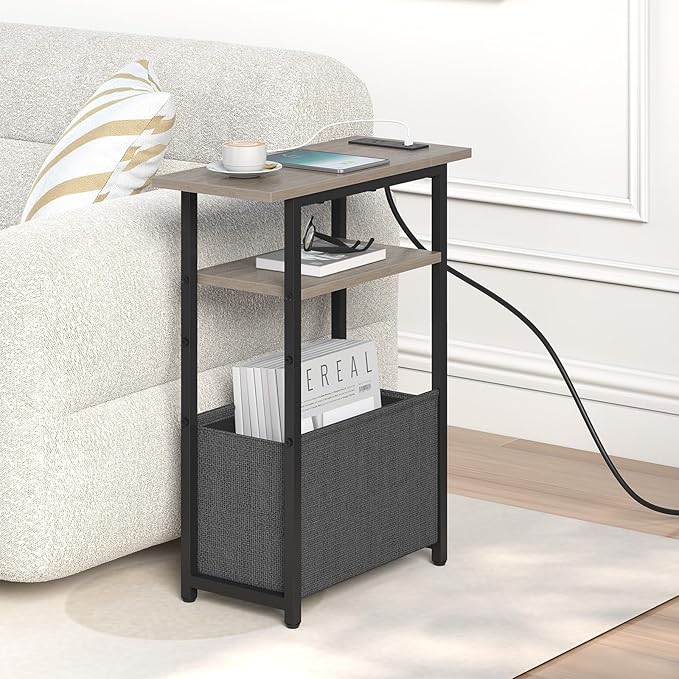 Narrow Side Table with Charging Station, Small End Table - Image 4