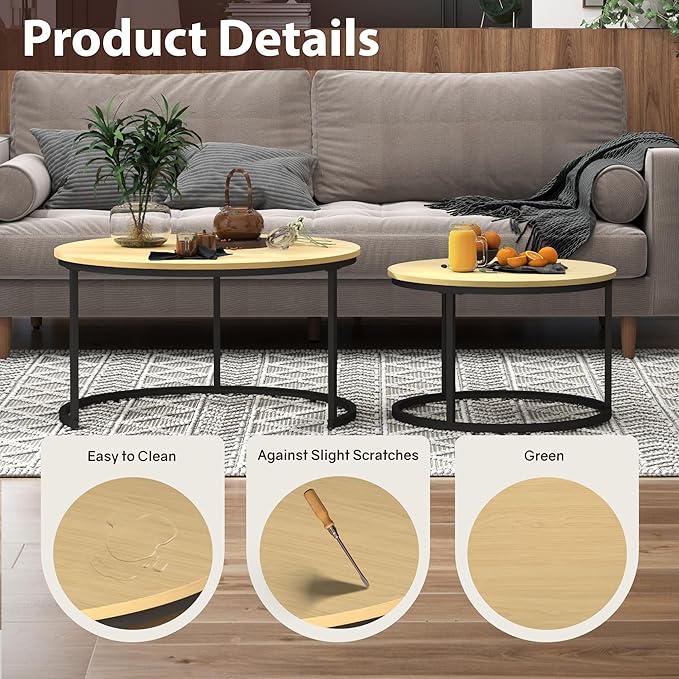 Nesting Tables Set of 2, 31.5" Round Coffee Table, Small Nesting Coffee Table - Image 3