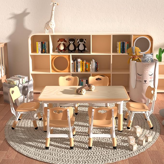 Kids Table and 6 Chairs Set，Height Adjustable Children Table & Chair，Toddlers - Image 7