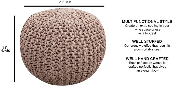 FRELISH DECOR Round Pouf Ottoman Hand Knitted 100% Cotton Pouf Foot Stool - Image 3