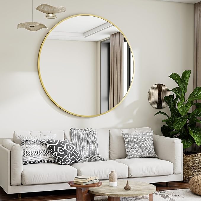 Black Round Bathroom Mirror, 42 inch Large Circle Wall Mounted Hanging Mirror - Image 2