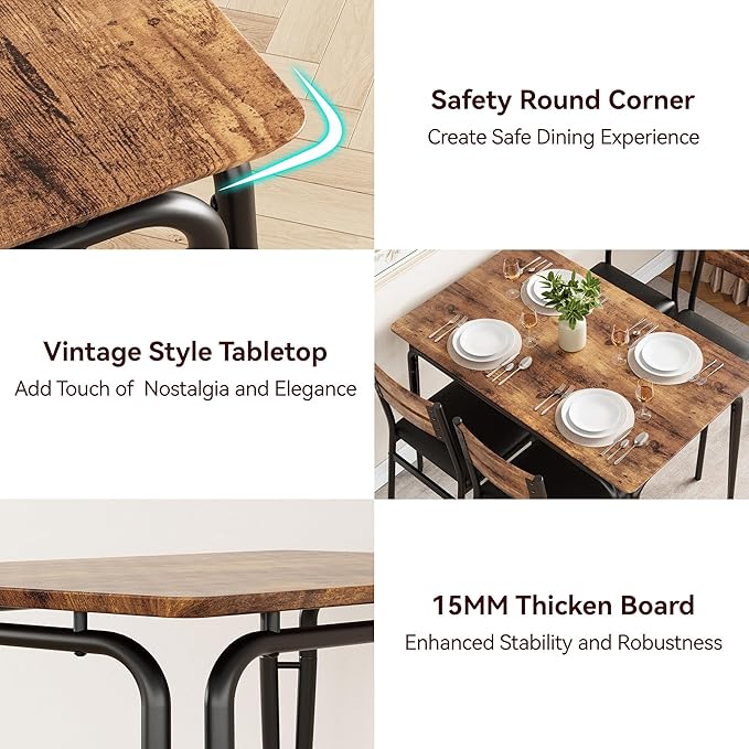 Dining Table for 4, Small Table and Chairs Set of 4, Square Dinette Set for 4 - Image 5