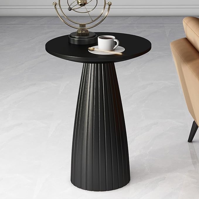 Black Pedestal Side Table 14.56'' Dia, Modern Accent End Table, Fluted Base by THKSHOUZVintageFurniture