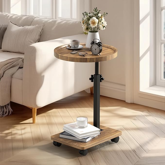PPAMAPIC C Shaped End Table Adjustable Height, 360°Swivel TV Tray Table - Image 2