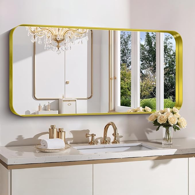 FORBATH 24x48 Inch Bathroom Mirror, Brushed Gold Deep Frame Narrow Wall Mirror by FORBATH
