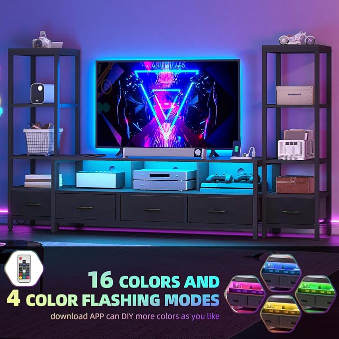 DWVO Entertainment Center with Bookshelves, LED TV Stand - Image 6
