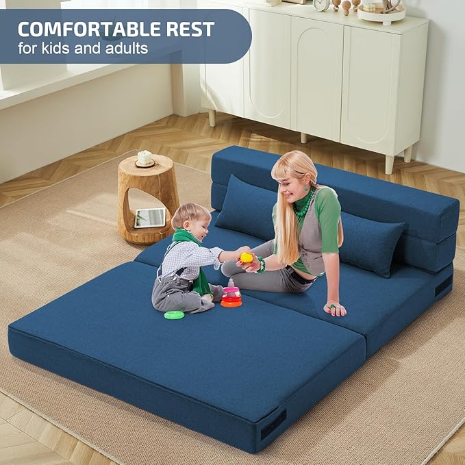 Folding Sofa Bed with Pillows- Convertible Chair Floor Couch & Sleeping Mattress - Image 3