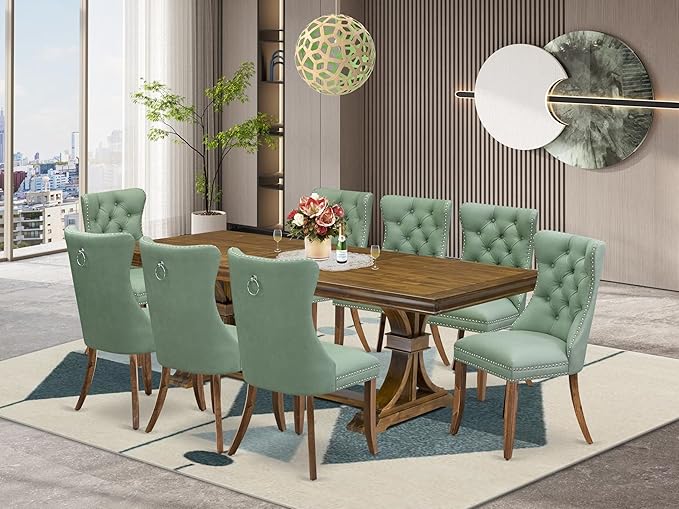 LEDA9-AWA-22 9-Piece Modern Dining Table Set Includes a Kitchen Table and 8 by LuxebyEastWestFurniture