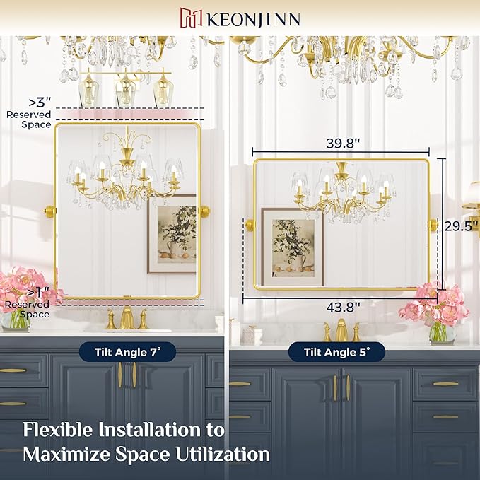 Keonjinn Large Pivot Mirror Bathroom, 40 x 30 Inch Beveled Tilt Mirror Bathroom - Image 3