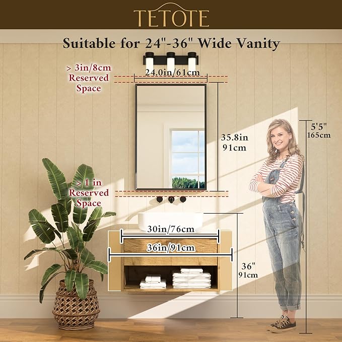TETOTE Brushed Gold Mirror for Bathroom Sink 24" x 36" Beveled Frame Brushed - Image 5