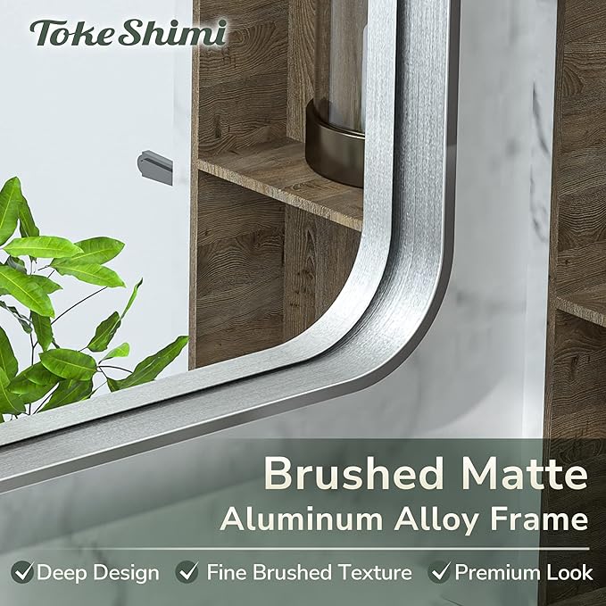 TokeShimi Arched Brushed Silver Bathroom Mirror 26x38 Inch - Image 3