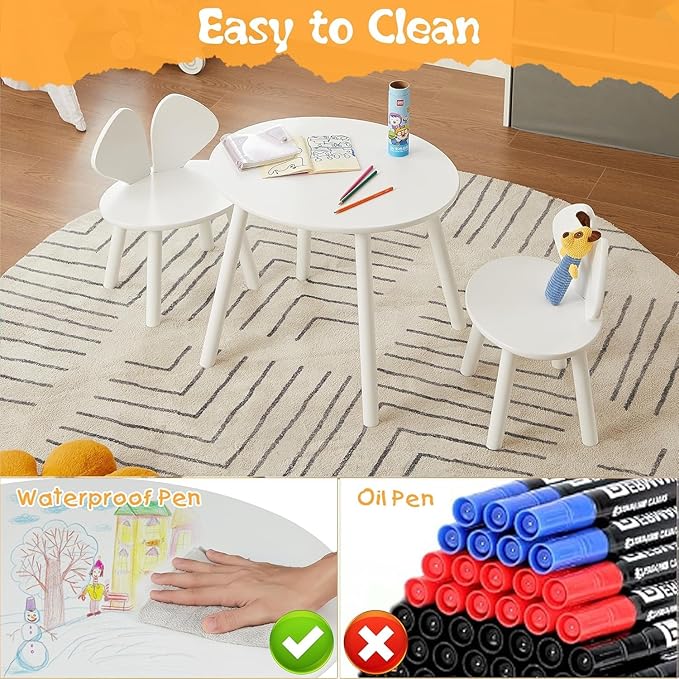 VECELO Kids Table and Chair Set, Wooden Oval Toddler Table - Image 3